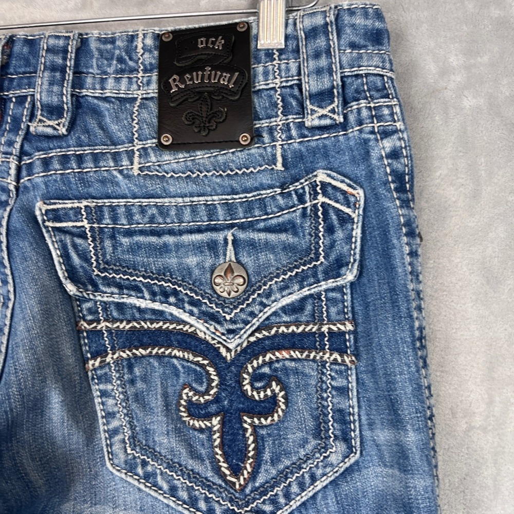 Rock Revival Jimmy Straight Mens‎ Jeans Blue Wash Distressed Denim Size 31x32